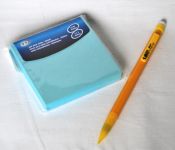 Blue Self Stick notes with free Yellow Pencil