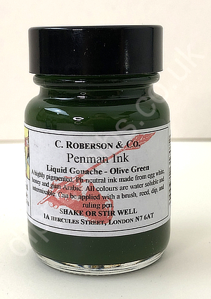 Roberson's Penman Liquid Gouache Ink Olive Green 30 ml